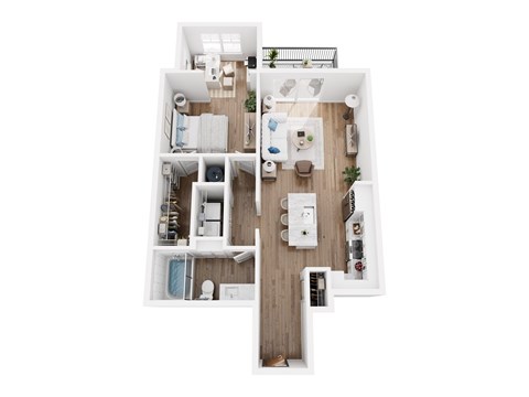 Floor plan for 1 bed, 1 bath, 857 sqft